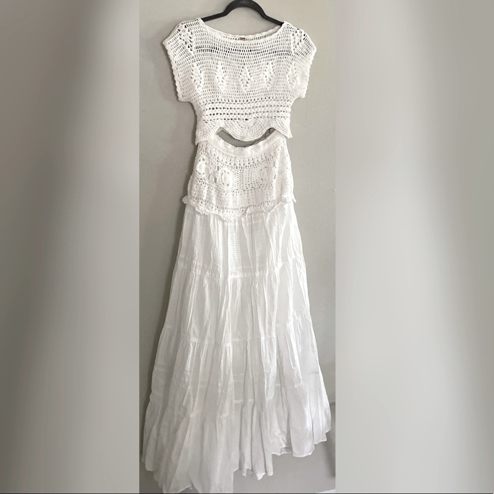 Free People Two Piece Crochet Maxi Skirt Set